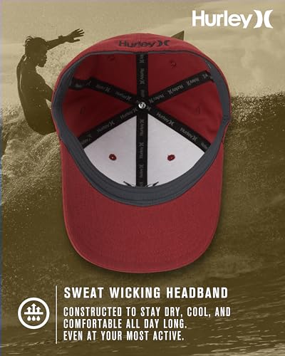 Image of Hurley Mens Baseball Cap - Moisture Wicking Curved Brim Flexfit Fitted Hats for Men with H2O-Dri Sweatband (Sizes: S-XL)
