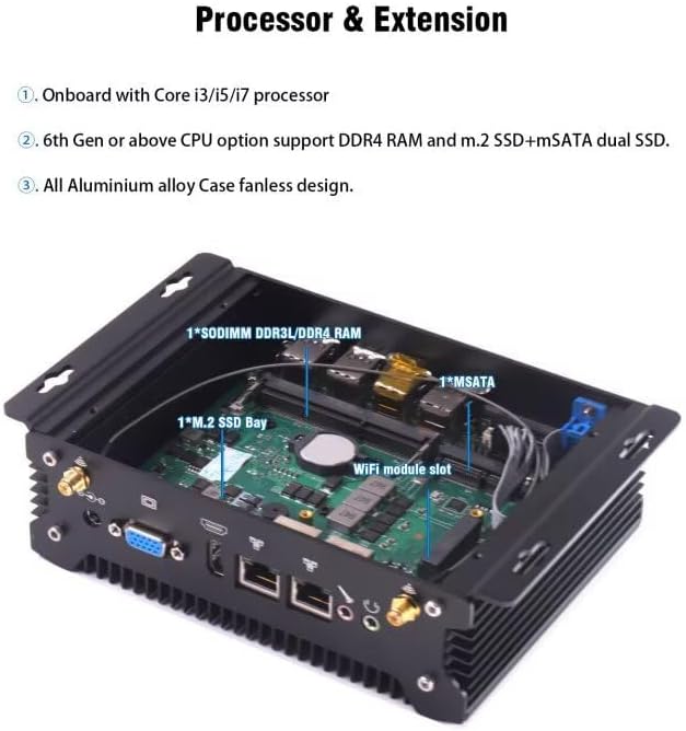 VENOEN Industrial Mini PC Core i7 4578U, Fanless PC i7 Win 10Pro, 2* RS232 COM, HD, VGA, 2* RJ45 LAN, WiFi, BT, 4G SIM Slot, 12V, 8*USB, Industrial Mini Computer Win7, 8GB DDR3L 256GB SSD