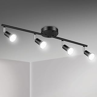 Unicozin LED 4 Light Track Lighting Kit, Black 4 Way Ceiling Spot Lighti...