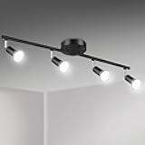 Unicozin LED 4 Light Track Lighting Kit, Black 4 Way Ceiling Spot Lighting, Flexibly Rotatable Head, Track Light Included 4 x LED GU10 Bulb (4W, Daylight White 5000K, 400LM)