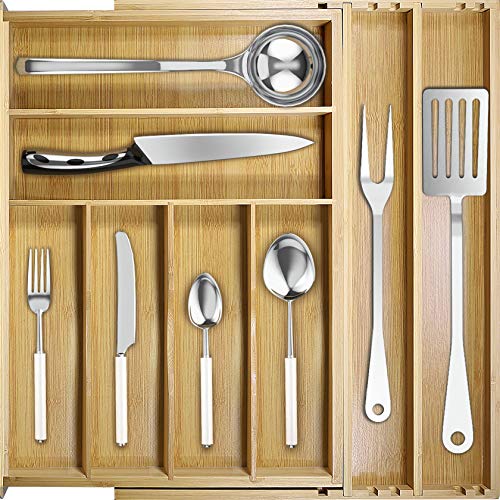 Foonii Drawer Organizer Kitchen,Desk Drawer Organizer Tray,Expandable Bamboo Multifunctional Silverware Utensils Organizer, Drawer Divider for Kitchen, Bedroom, Living Room