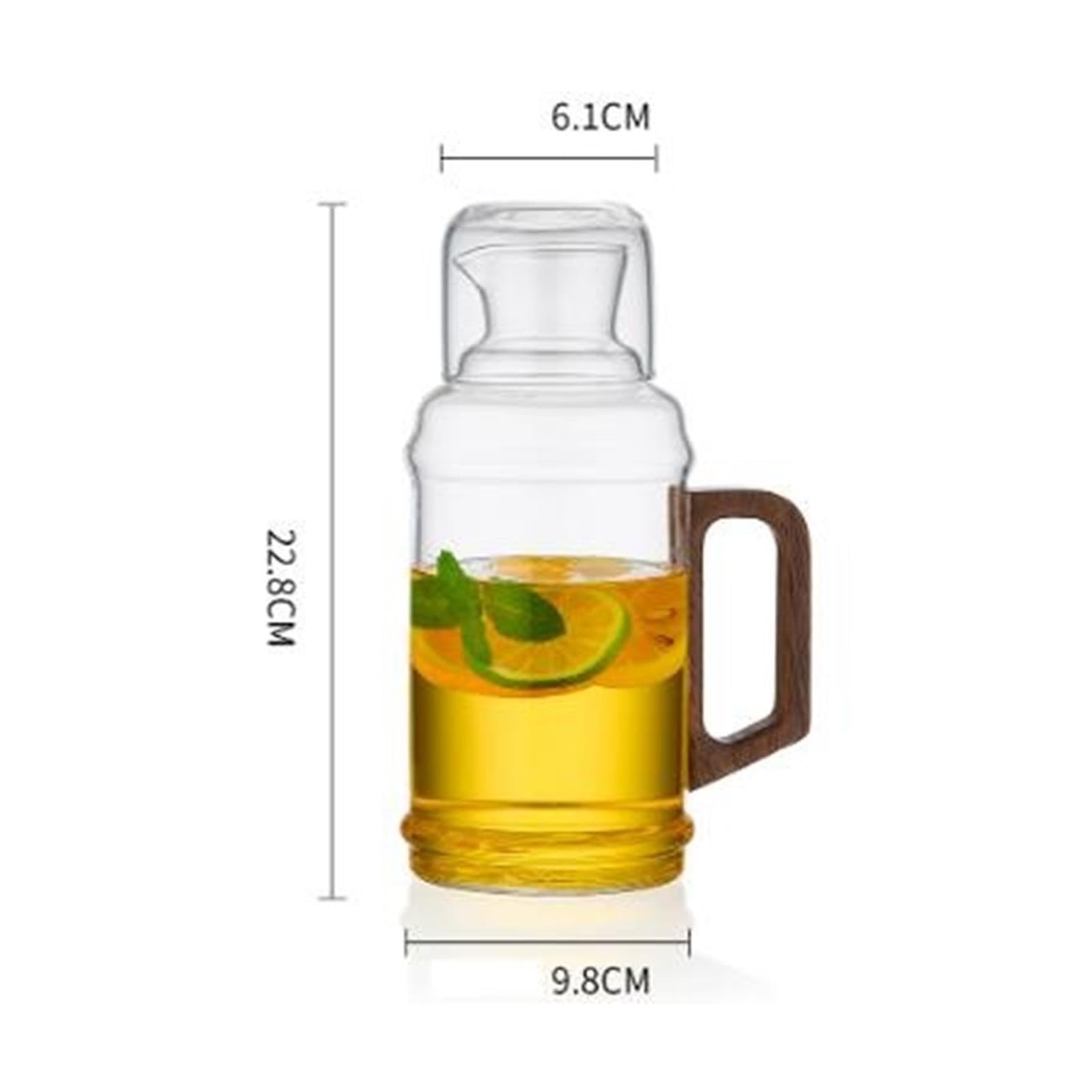 Agua de Vidrio con Mango de Madera, Color Gris Humo, de Paredes Gruesas Jarra de Agua