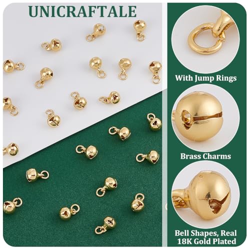 UNICRAFTALE about 100Pcs Real 18K Gold Plated Mini Bells Christmas Jingle Bell Dangle Charms Jewelry Making Charms for Necklace Bracelet Decor Pet Bell Dog Collar Bells Home Door Decor - Thumbnail 5