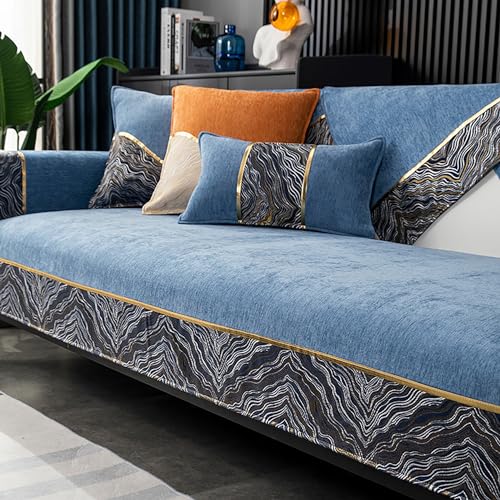 Funda de sofá moderna para evitar manchas protector de felpa azul antideslizante 2
