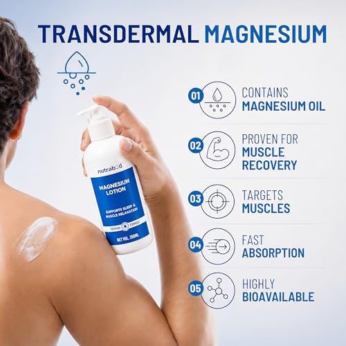 Image of Nutrabud Magnesium Sleep Body Lotion - 250ml | Topical Magnesium Chloride Supplement for Muscle Recovery, Better Sleep | Magnesium Oil Supports Deep Sleep, Recovery from Cramps, Fitness (250ml (Pack of 1))