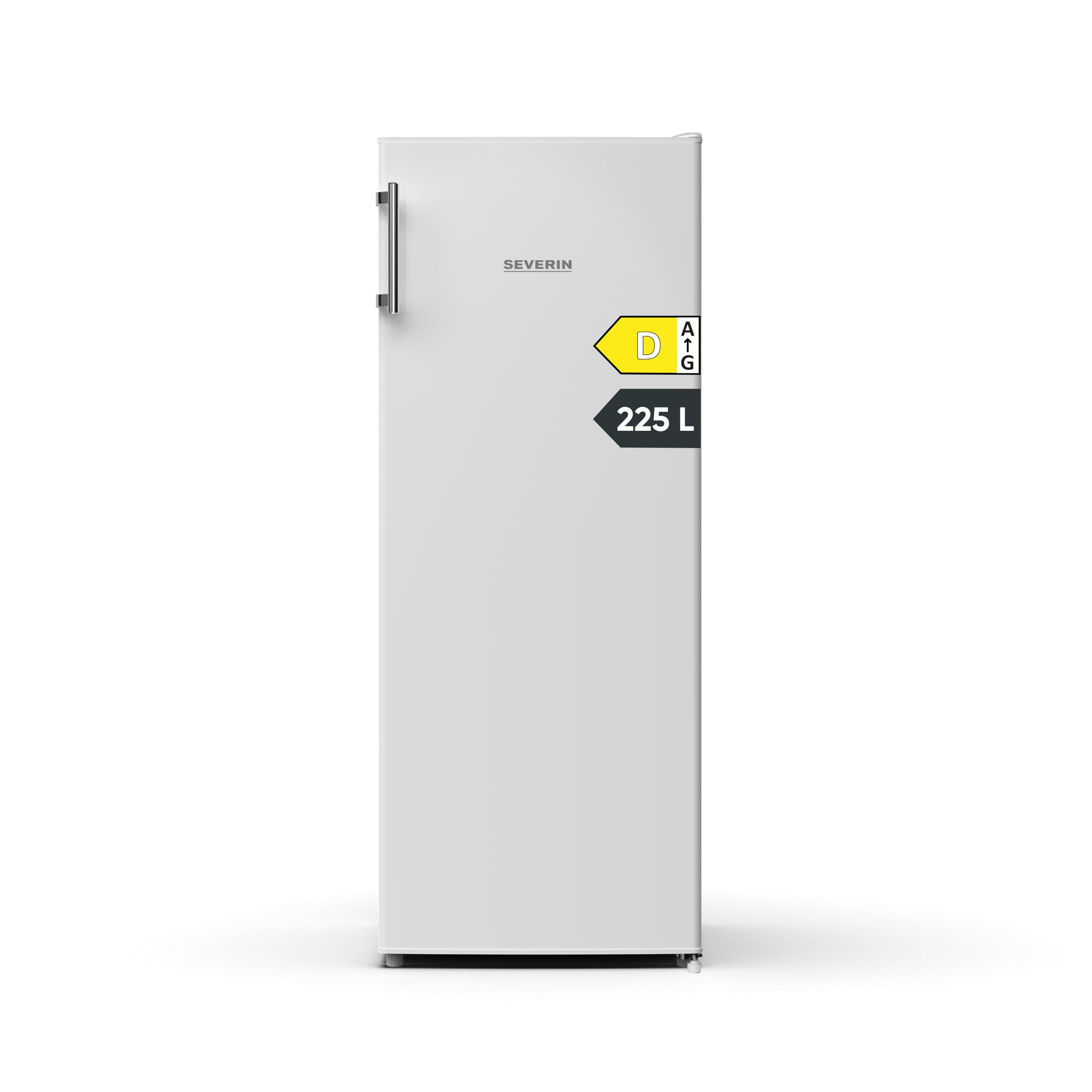 SEVERIN Flaschenkühlschrank mit Metalltür, 225L, energieoptimiert, leiser Betrieb, LED-Beleuchtung, Türanschlag wechselbar, mit Thermostat, 81 kWh, silber/weiß/Edelstahl, 141 cm Höhe, FKS 8818