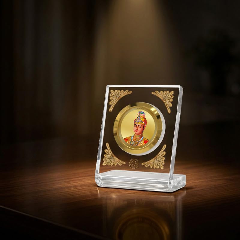 Image of DIVINITI 24K Gold Plated Guru Harkrishan Sahib Ji Acrylic Frame for Car Dashboard, Home Temple & Office Table | Premium Spiritual Gift, Blessings for Protection & Positivity, 8x7