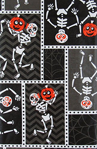 Nantucket Dancing Skeletons And Smiling Jack-O-Lanterns Vinyl Flannel Back Tablecloth (60" Round) #TOP1