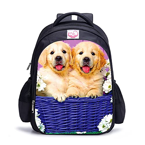 Sac à dos informatique Flower Basket Dog imprimé 3D de 16 pouces imperméable