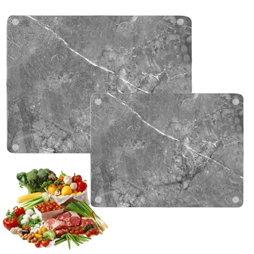 Set of 2 Glass Chopping Boards (40x30cm & 30x20cm) - Elegant Heat Resistant Marble Effect Kitchen Worktop Protectors