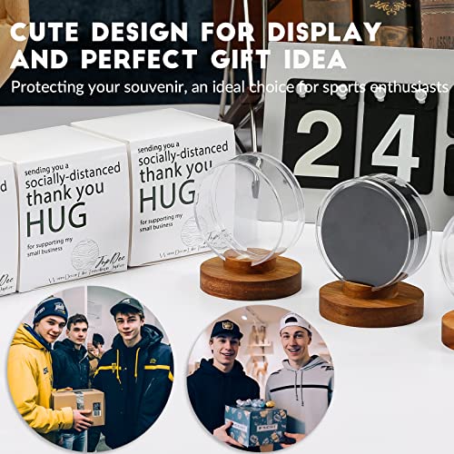 Image of JupDec Hockey Puck Display Case Acrylic Clear Holder with Wood Base, Autograph Souvenir Display Stand, Perfect Showcase for Your Collection, Brown, 2 Pack