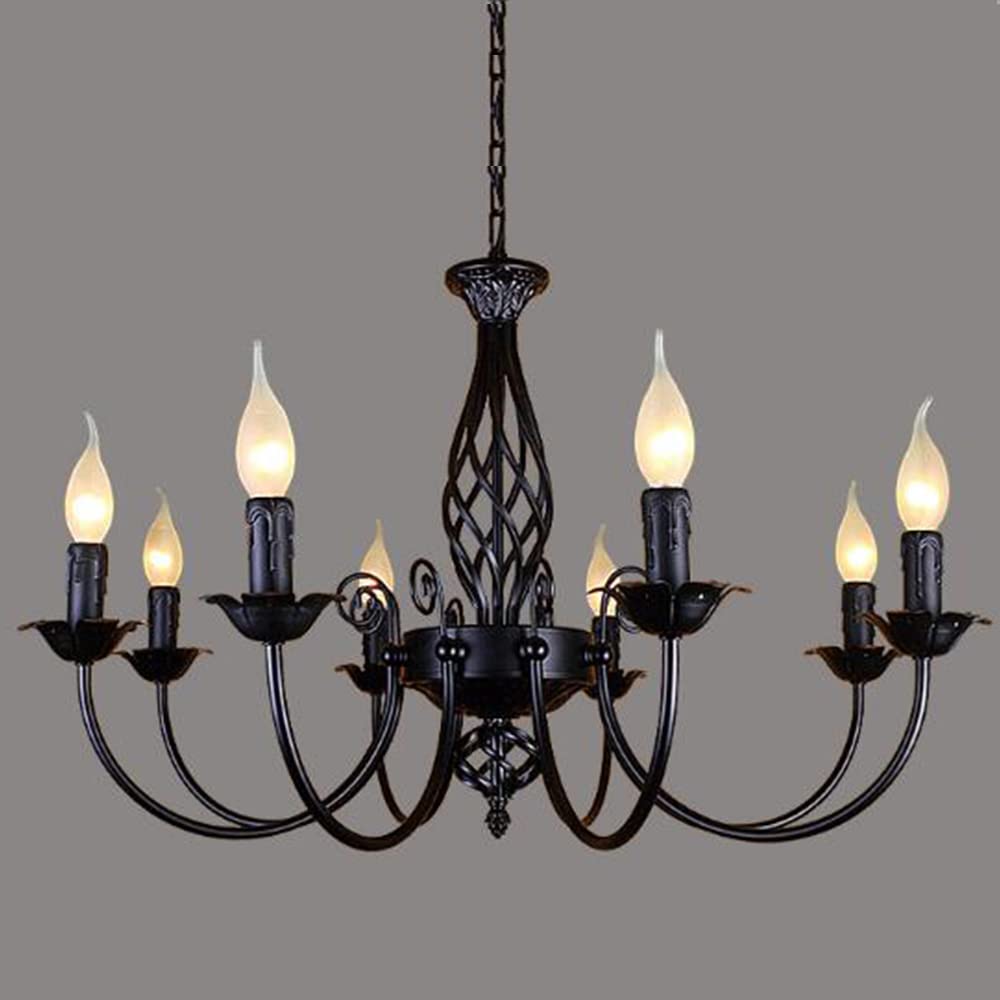 Lampa wisząca, klasyczny antyczny żyrandol, lampa świecowa E14, francuska lampa wisząca, retro czarna lampa, regulowana wysokość, styl wiejski, salon, kuchnia, jadalnia,