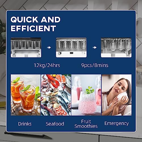 HOMCOM Ice Maker Machine - Self-Cleaning Ice Cube Maker with LCD Screen, 9 Cubes Ready in 8 Minutes, 12kg Daily Production - Black - Image 5