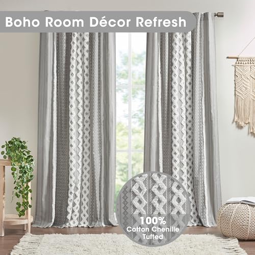 INK+IVY Boho Curtains for Bedroom & Living Room, 100% Cotton Tufted Chenille Stripe Modern Farmhouse Curtains, Light Filtering Drapes, 50" x 95", Grey by INK+IVY - Image 2