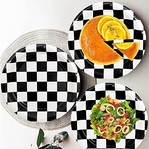 60Pcs Race Car Black And White Checkered Party Supplies Racing Tableware Set 7"Black And White Checkered Plates And Checkered Flag Napkins Fork For Race Car Themed Birthday Party Decorations(Serve 20) #TOP3