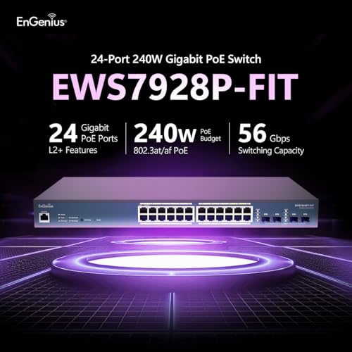 Image of EnGenius EWS7928P-FIT 24-Port Gigabit PoE+ Managed Switch - 240W Budget, 4 SFP Uplinks, Layer 2+ Enterprise Features for Small Business Networks