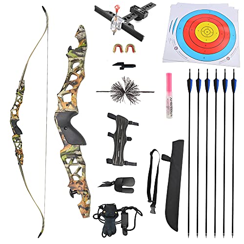 SHARROW 64 Zoll Takedown Recurvebogen Set 30-60 Lbs Zielscheibe BogenschießEn Jagdbogen Pfeil Und Bogen Erwachsene Sportbogen für Jagd Hunting Jugendliche DraußEn Spielzeug (Camo Set, 60Lbs)