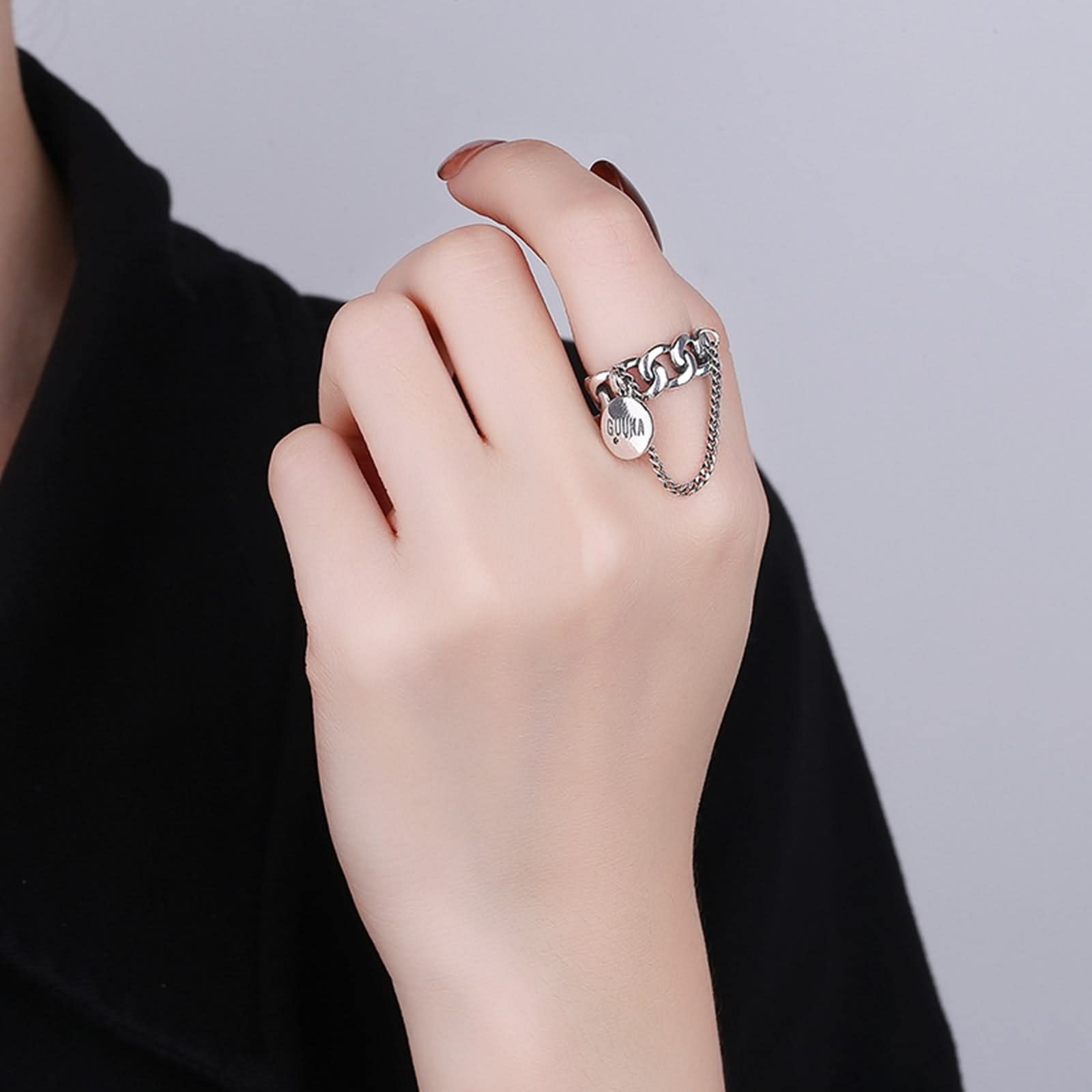 Ring aus 925er-Sterlingsilber, Fidget-Ringe für Frauen, runde Kartenform mit Quastenkette, Eheringe, verstellbare Größe