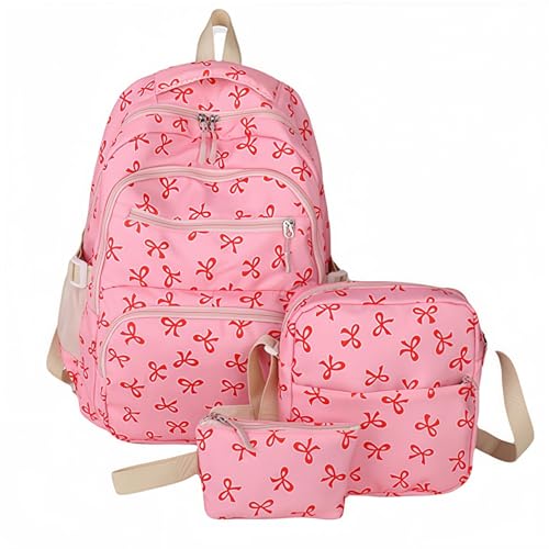 3 PCS Bow Backpack for Women,Portable Large Capacity Computer Bag,Comfortable Nylon Girls Shoulder Bag for Everyday Use