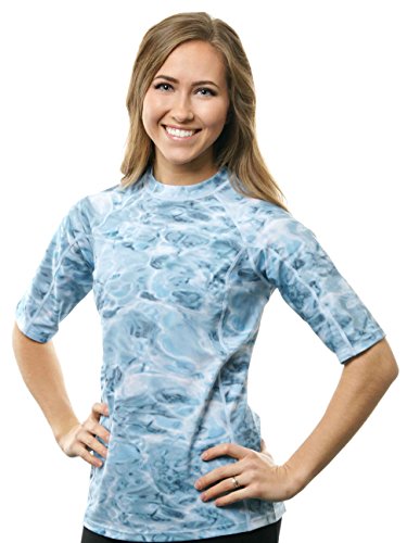 Aqua Design Rashguard Swim Shirts for Women UPF50+ Short Sleeve Rash Guard Shirt: Aqua Sky: Size 2XL
