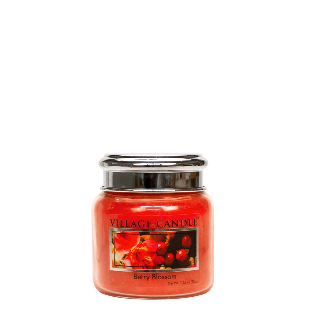 Fleurs de baies bougie Village Candle en verre petit modèle avec couvercle