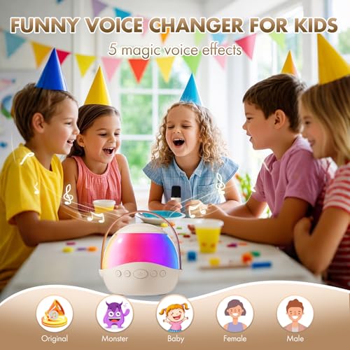 Mini Karaoke Machine Gifts for Kids Adults, Portable Karaoke Speaker with 2 Wireless Microphones, Kids Microphone with Speaker, Birthday Gifts for Girls Boys 3-12+ Year Old (Beige) — view 4