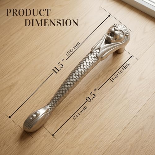 Image of GLOXY Premium Silver 11.5 inch Lion Shaped Main Door Handle with 9.5 inch Hole-to-Hole Spacing - Decorative Push & Pull Aluminium Handle for Wooden & Glass Doors - Ideal for Home, Hotel, Villa & Office