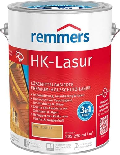 Remmers HK-Lasur teak, 5 Liter, Holzlasur aussen, 3facher Holzschutz mit Imprägnierung + Grundierung + Lasur, Feuchtigkeit- und UV-Schutz