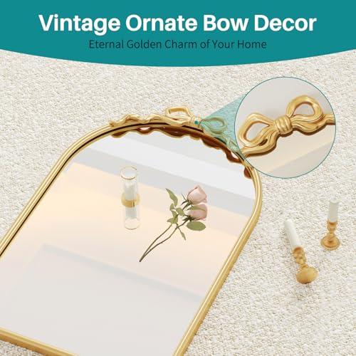Image of Gold Arch Bow Mirror, 36 inchx24 inch Vintage Mirror with Metal Frame
