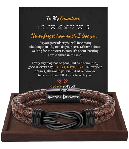 Gifts for Men Leather Bracelet Brown Braided Forever I Love You Gifts for Him Infinity Cuff Bracelets Birthday Gifts for Boyfriend Son Grandson Husband Dad Mens Fathers Day Gift
