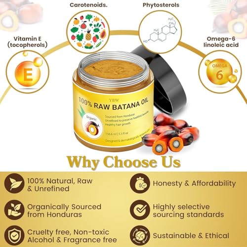 Raw Batana Oil for Hair Growth by Dr. Sebi Organic Raw Honduras Oil - 100% Pure & Natural Botana Paste for Thicker, Stronger Hair for Men and Women