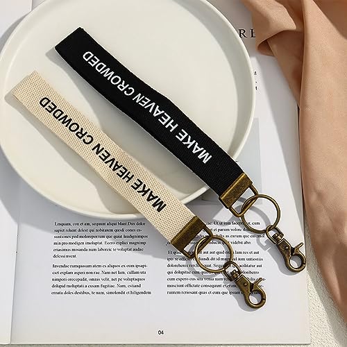 Image of Make Heaven Crowded Christian Keychain Cotton Wristlet Keychain Bronze Key Fob Soft Car Keychain Wristlet
