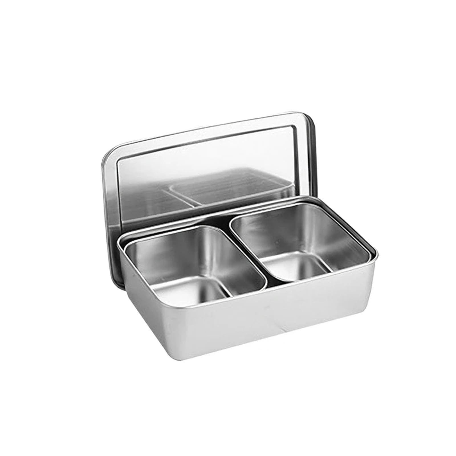 UBOHUZ 1PCS Kitchen Food Storage Container Compartments Stainless Steel Seasoning Box Containers With Lid Rectangle Chef Tools for Kitchen Condiment(2 Grid)
