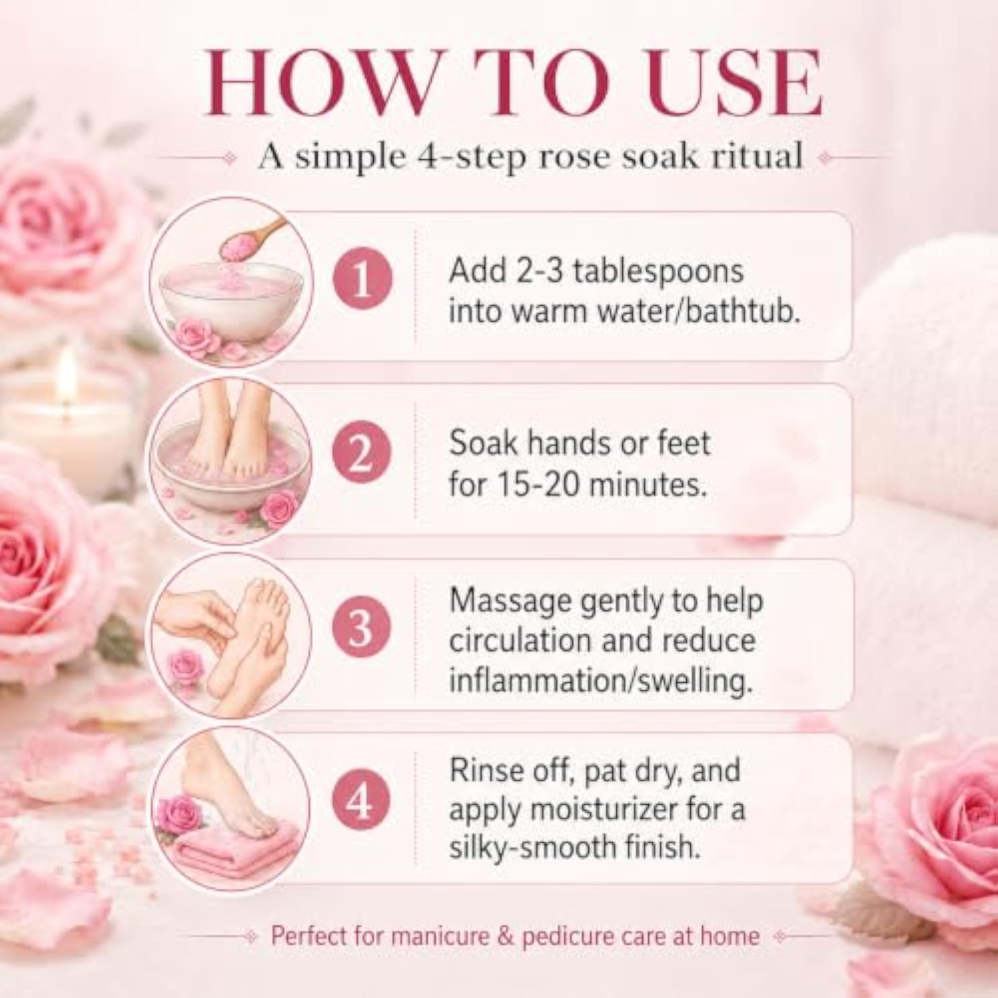 Rose Sea Salt Soak for Manicure & Pedicure, Deep Cleansing
