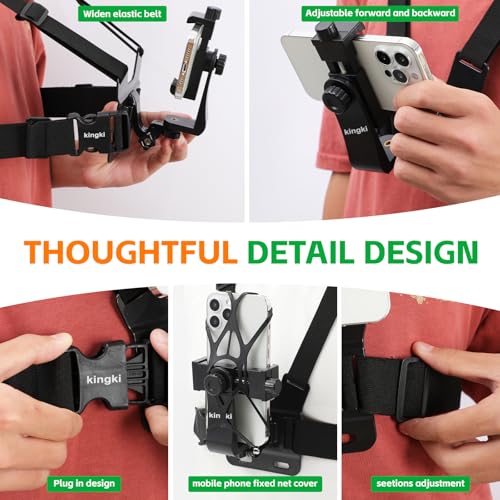 Image of KINGKI Mobile Phone Chest Mount Harness Strap Holder Cell Phone Clip Action Camera POV for Samsung iPhone Plus etc (Pack of 2)