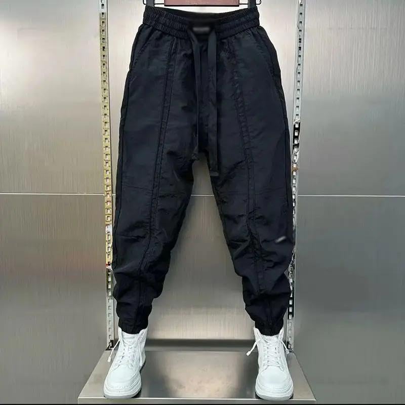 Xingfenly Spring Summer Solid Elastic Waist Ankle Length Pants Man Street Pockets Drawstring Patchwork Trousers3