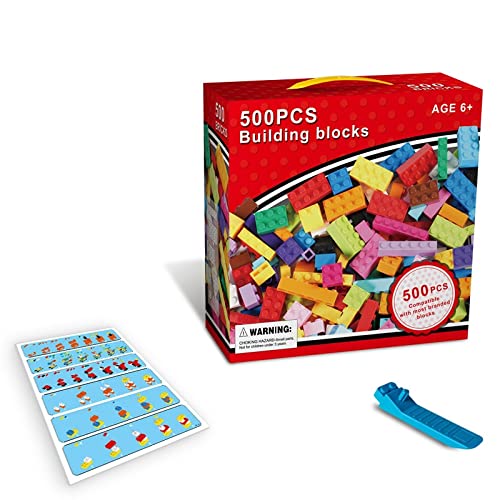 Fun toys X 500 Pcs Building Bricks, Construction Building Blocks Toys, STEM Learning Toy, Educational Building Block Toy for 4 5 6 Year Old Boys Girls Kids Compatible with All Major Brandsï¼ˆHï¼‰