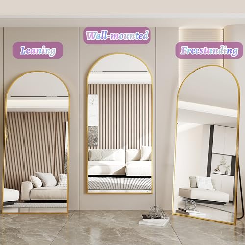 Full Length Mirror, 71"x28" Arched Floor Mirror Freestanding, Floor Standing Full Body Mirror with Stand for Bedroom, Hanging Mounted for Living Room Cloakroom, Gold