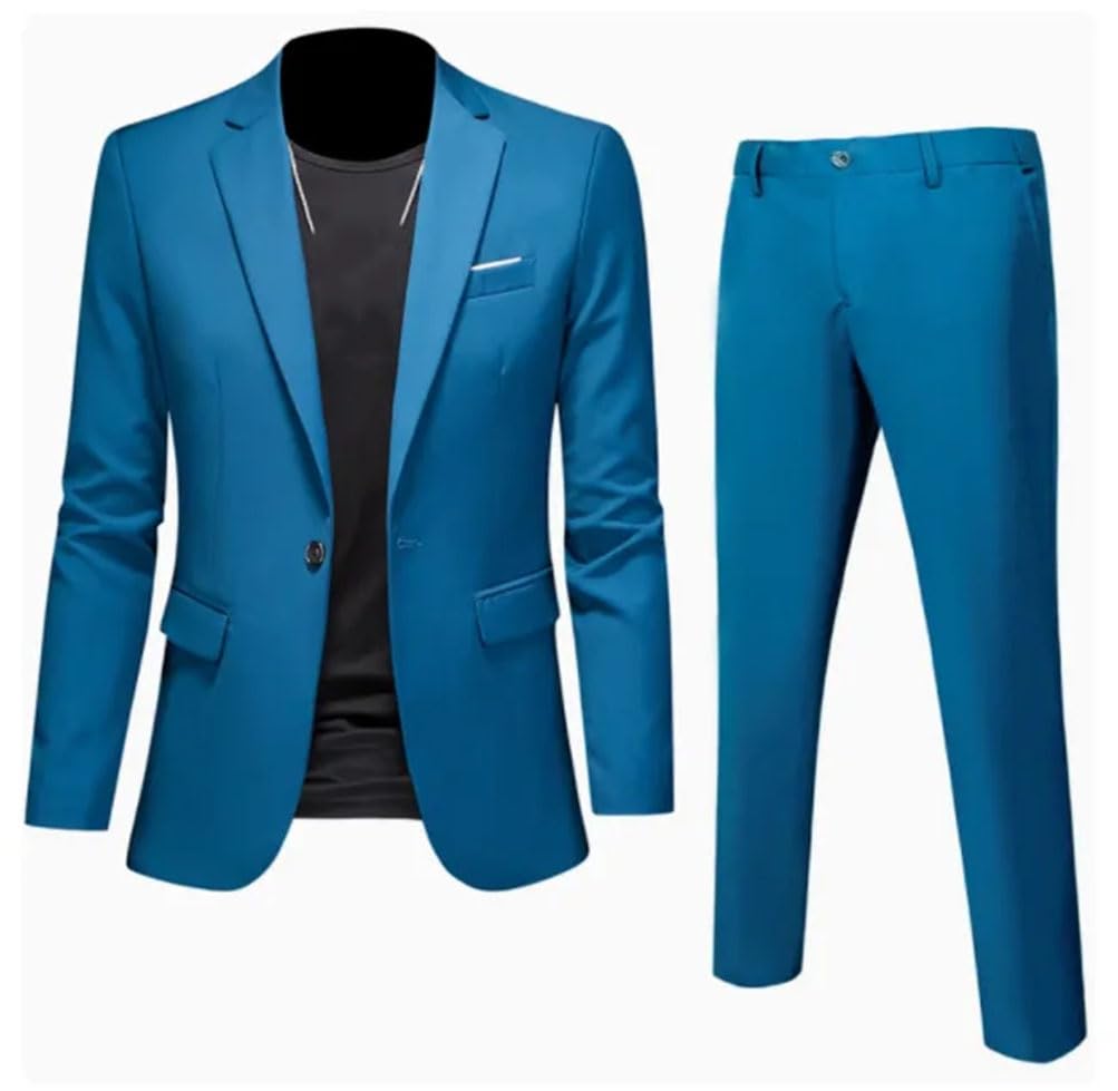 Uomini Affari monopetto Blazer Solido Cerniera Fly Caviglia Lunghezza Pantaloni Abiti