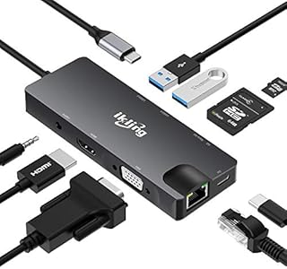 USB C Hub, 9-in-1 USB C Adapter with 4K USB C to HDMI, VGA, Gigabit Ethernet, 100W PD, 2 USB-A 5 Gbps, MicroSD/SD Card Reader, USB C Dock for MacBook Pro/MacBook Air/Dell/HP/Lenovo (Thunderbolt 3)