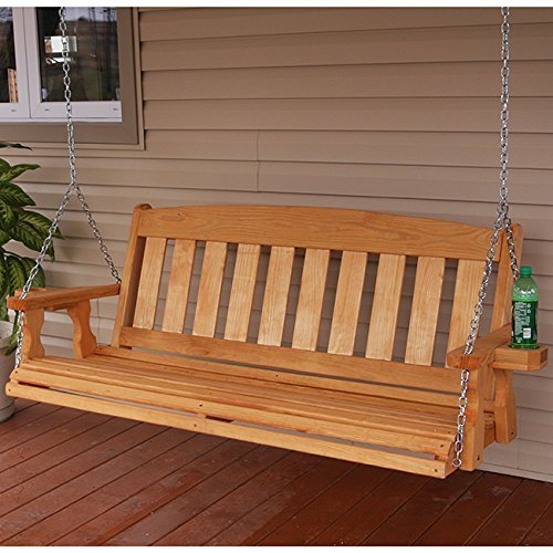 Amish Casual Heavy Duty 800 Lb Mission 4Ft. Treated Porch Swing With Cupholders - Cedar Stain #TOP2