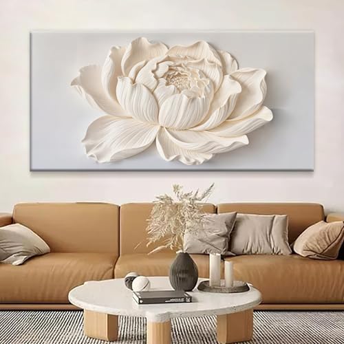 Image of TAIJXAGSG Large Canvas Wall Art Decor For Living Room Pictures White Flower Wall Art Decoration Artwork Wall Art Modern Painting Pictures For Bedroom Home Kitchen Office 29 inchX 58 inch