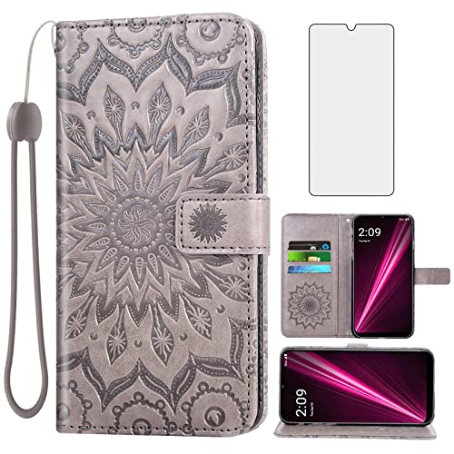 Étui portefeuille T-Mobile Revvl 6 5G en cuir gris avec protège-écran