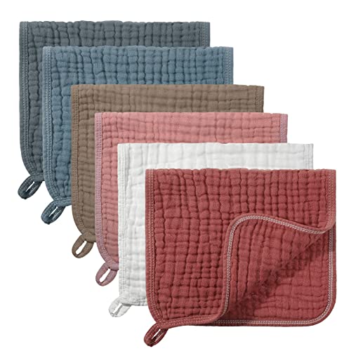Image of Hicarer 6 Pieces Large 20 x 10 Inch Muslin Burp Cloths Multi-Colors Muslin Washcloths Baby Burping Cloth Diapers 6 Absorbent Layers Muslin Face Towels for Baby (Fresh Color Series)