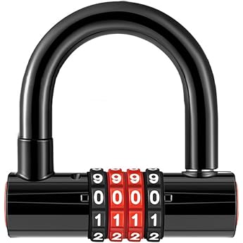 Padlock 4 Digit Combination Combination Combination Combination Combination Combination Combination Combination Combination Combination Combination Combination Lock Digital PIN Lock U Shape Lock Variable Combination Lock for School, Company, Warehouse, Red
