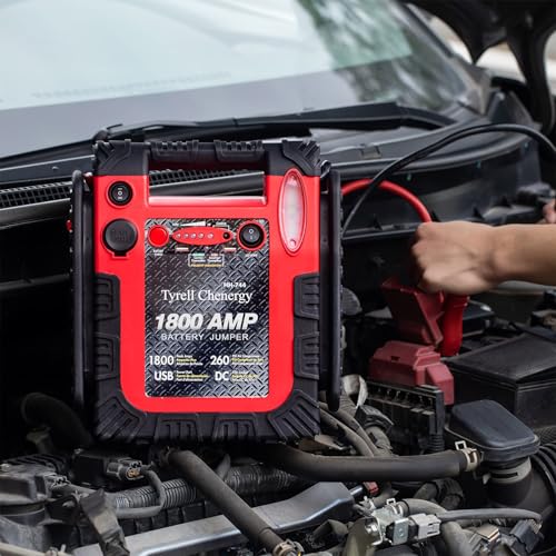 Tyrell Chenergy New Upgrade 1800A Car Battery Jump Starter with Air Compressor, 20000mAh 12V Auto Lead-Acid Battery Booste, 260PSI Tire Inflator (Up to 8.0L Gas/Diesel) with LED Light & USB