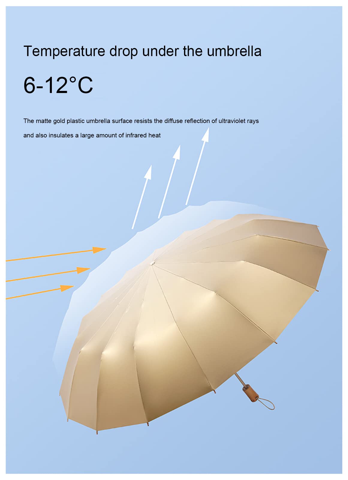 Paraguas Paraguas de Viaje a Prueba de Viento, Paraguas Plegable Impermeable Anti-UV con Pegamento Dorado Engrosado de 16 Varillas, Paraguas para Hombres y Mujeres