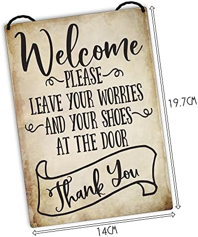 Maise & Rose Shoes Off Sign-No Shoes Allowed Sign-Remove Shoes Sign-Welcome Sign-Please Leave Your Worries and Your Shoes at The Door Metal Plaque-GA139