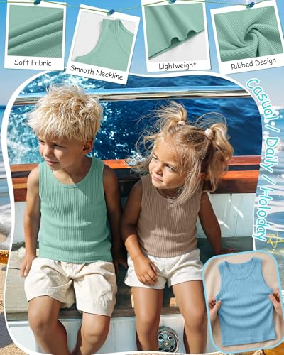 Image of 4 Pack Toddler Boys Cotton Tank Tops | Ribbed, Sleeveless T-Shirts, Summer Undershirts, Slim Fit, Crewneck, Layering, Sizes 18M-5T