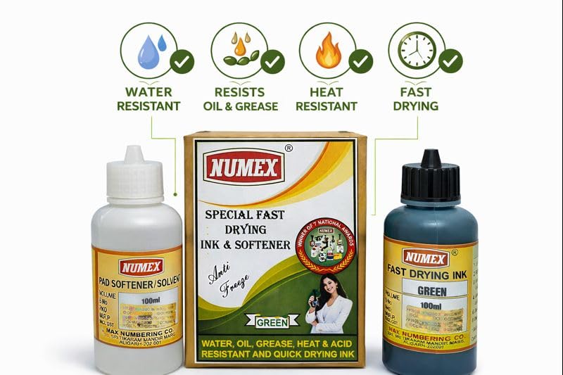 Image of NUMEX Green Batch Printing Solution (100 ML) | Fast Drying & Permanent Marking | Ink + Softener Combo | AI Tested